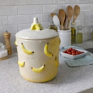 NEW Luna & Sage Banana Cookie Jar Hand Painted Canister Ceramic Home Kitchenware